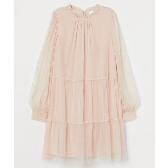 H&M Dresses & Skirts - H&M Light Powder Pink Tiered Babydoll Dress Long Sleeve Size Medium